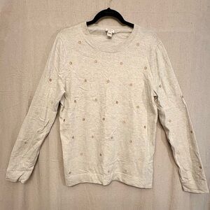 J. Crew Cream and Gold Dot Sweater, XL, Mixed Fiber, Light, Comfy, Embroidered